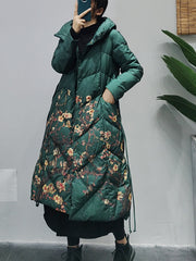 Casual Versatile Floral Print Hooded Coat