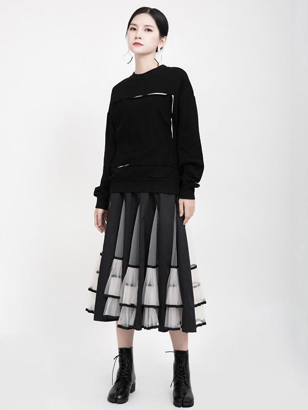 High-Rise Mesh Lace Pleated Skirt