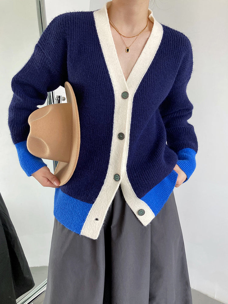 Knit Contrast Color Loose Sweater Coat