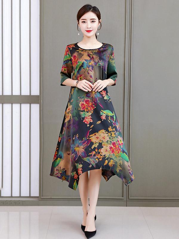 Loose Flower Printed National Dress