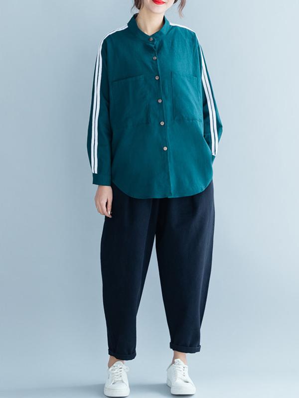 Loose Strip Cropped Shirt