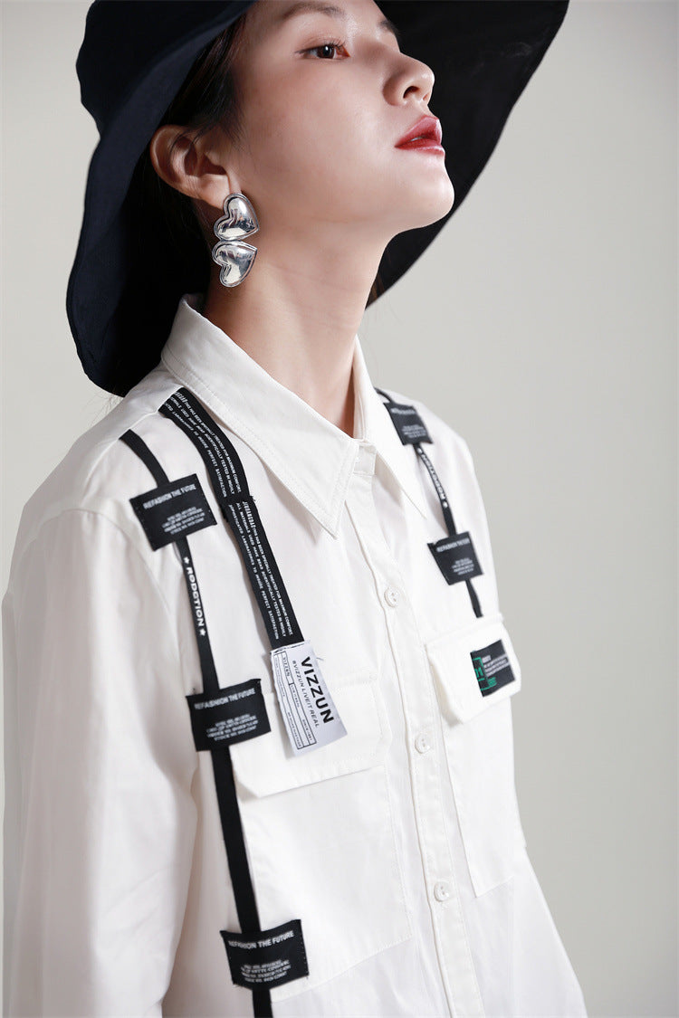 Original Design Lace-Up Splicing Shirt
