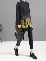 Loose Printed Asymmetric Lapel Long Shirt