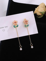 Simple Flower Tasseled Long Earrings