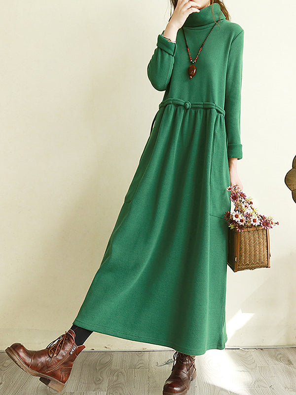 Women Retro High Neck Loose Dress