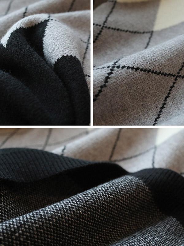 Diamond Shaped Sleeveless V-Neck Knitting Midi Dress
