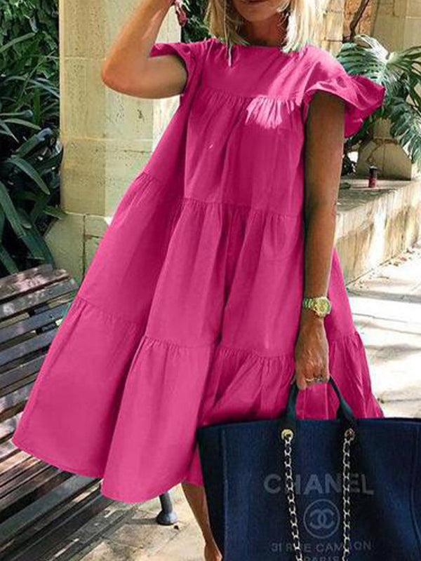 Solid Ruffled Casual Midi Dress