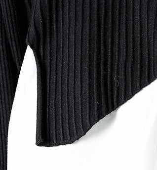 Women Stitching Round Neck Solid Color Irregular Sweater