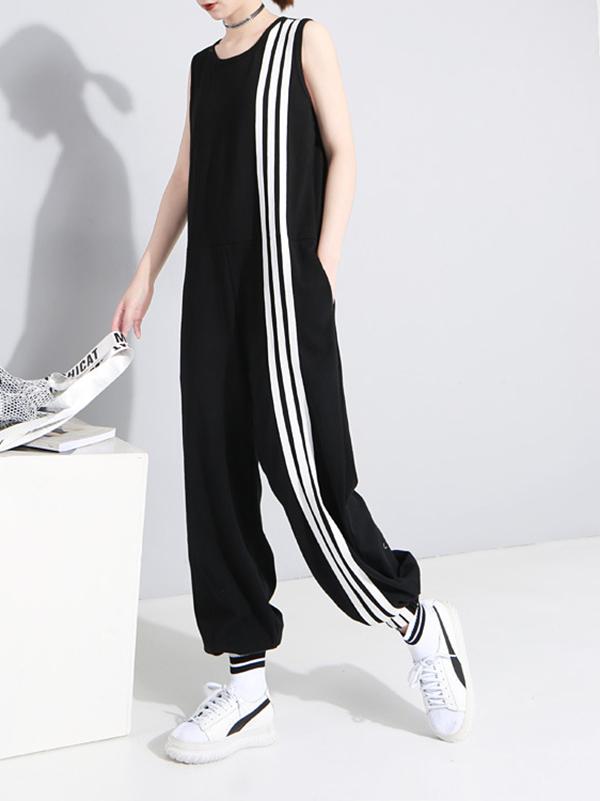 Loose Sleeveless Striped Jumpsuits