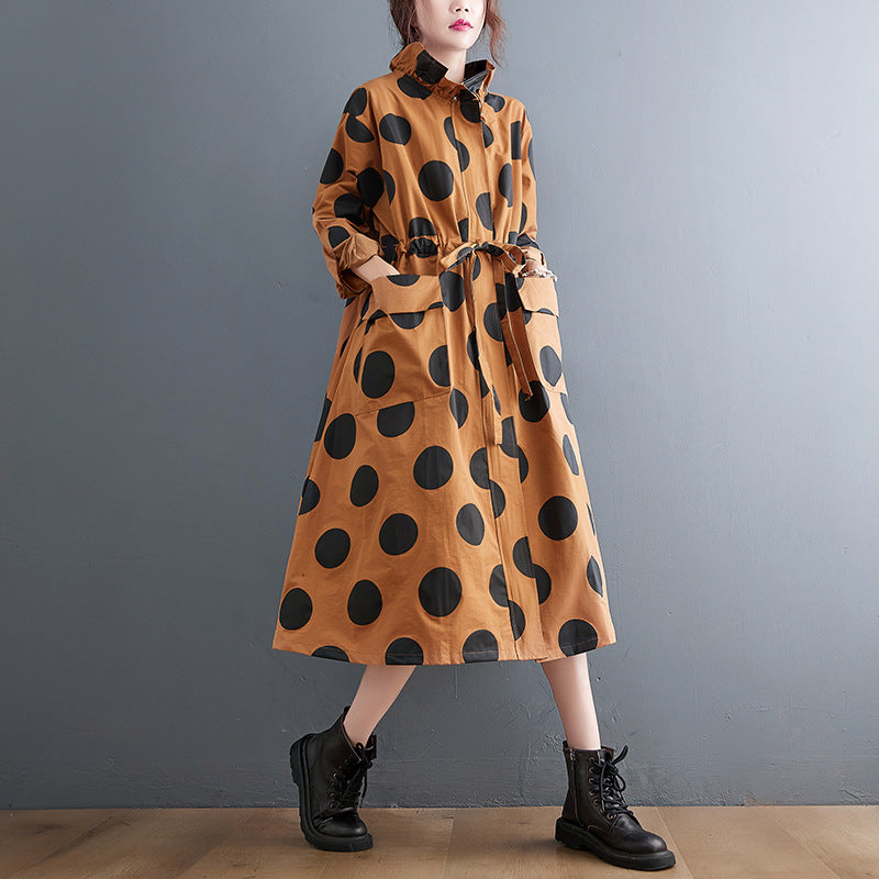 Loose Polka Dot Print Mid-Length Coat