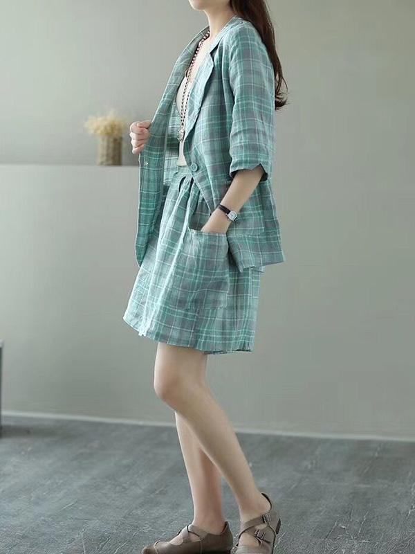 Loose Retro Printed Linen Shorts Suits