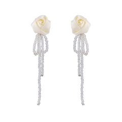 Flower Tassel Bow Rice Bead Earrings