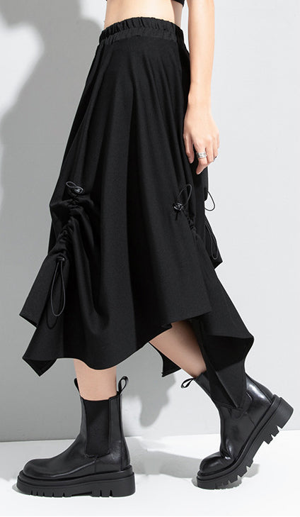 Irregular Solid Color Drawstring Skirt