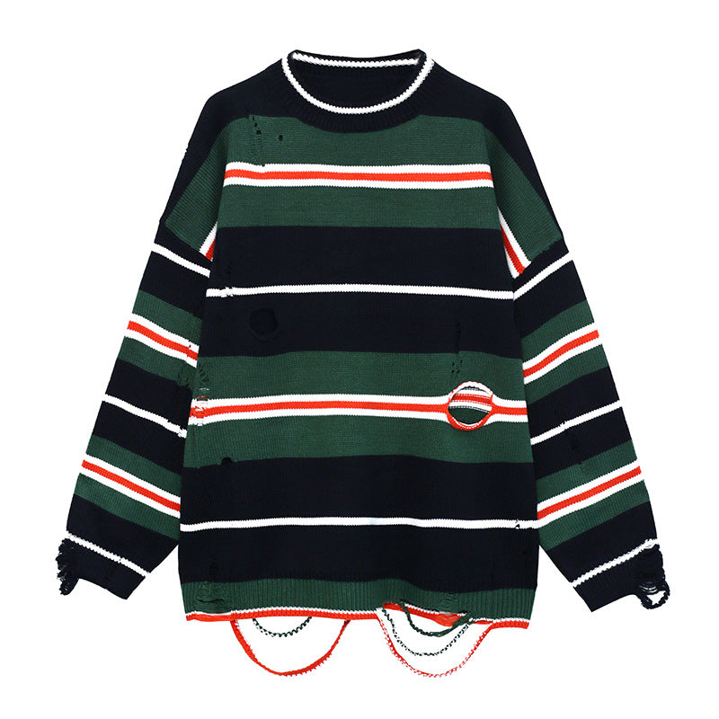 Ripped Casual Striped Knitted Sweater