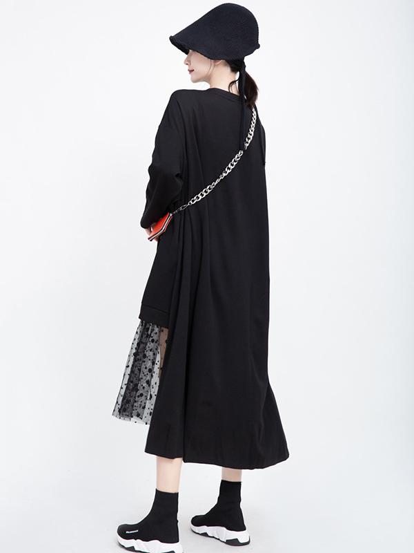 Polka-dot Gauze Split-joint Cropped Midi Dress