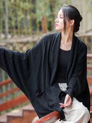 Casual Loose Batwing Sleeves Solid Color Outerwear