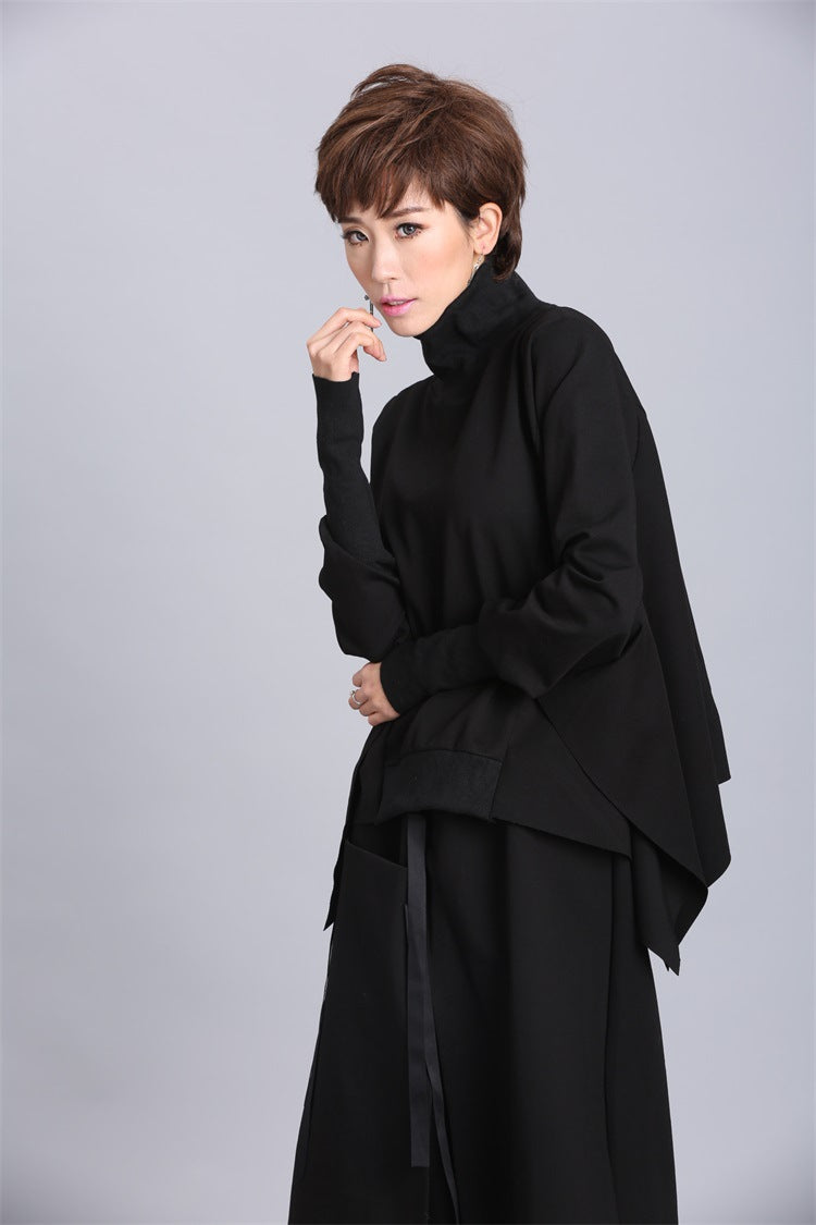 Black High-Neck Batwing Sleeves  Blouse