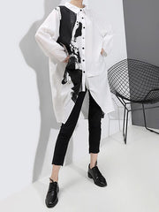 Loose Printed Lapel Mid-Length Shirt