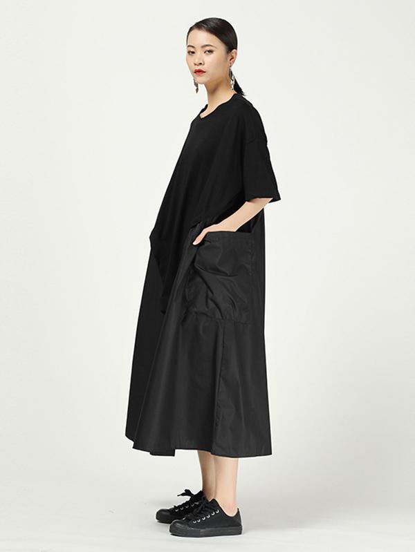 Loose Cropped Splicing Round-Neck Dress