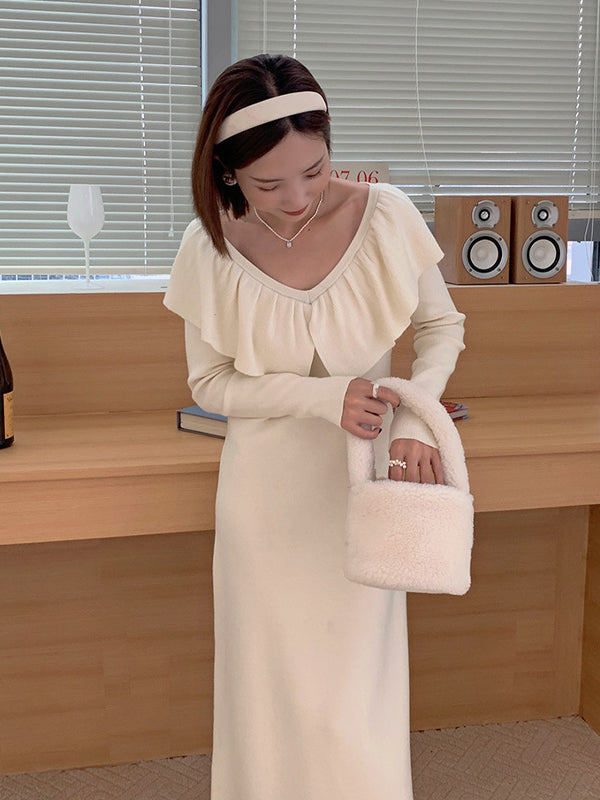 Clashing Color Lotus Collar Casual Dress