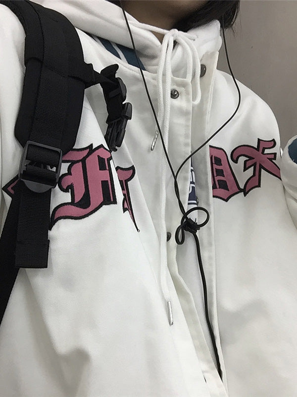 Subtock Alphabet Embroidery Stitching Baseball Jacket