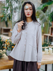 Solid Loose Pleated Stand Collar Shirt