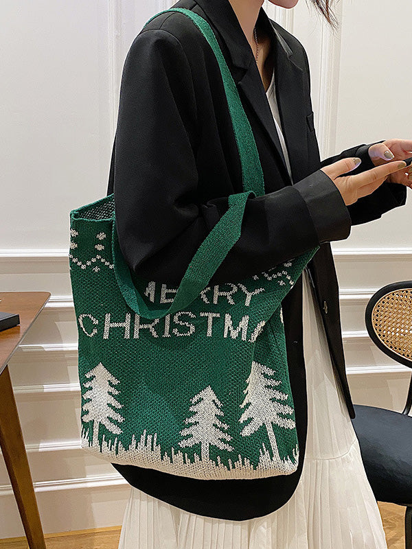 Chrismas Printed Knitted Shoulder Bag