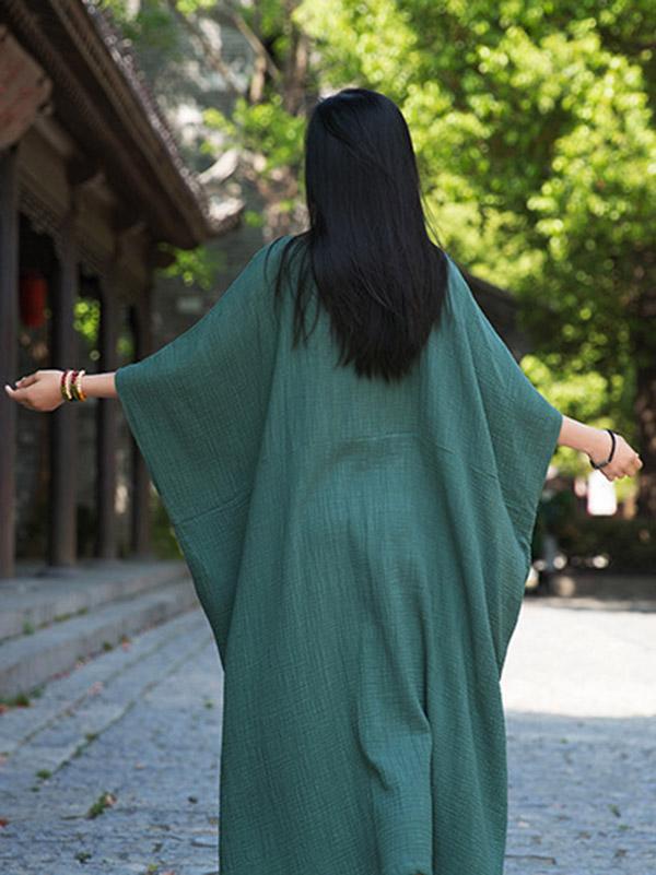 Loose Solid Batwing Sleeves Round-Neck Midi Dress
