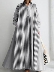 Striped Loose Maxi Shirt Dress