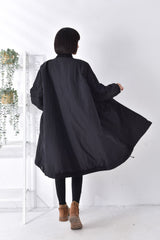 Women Round Neck Solid Color Casual Coat