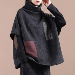 Loose Plaid Splicing High-Neck Sweatshirt