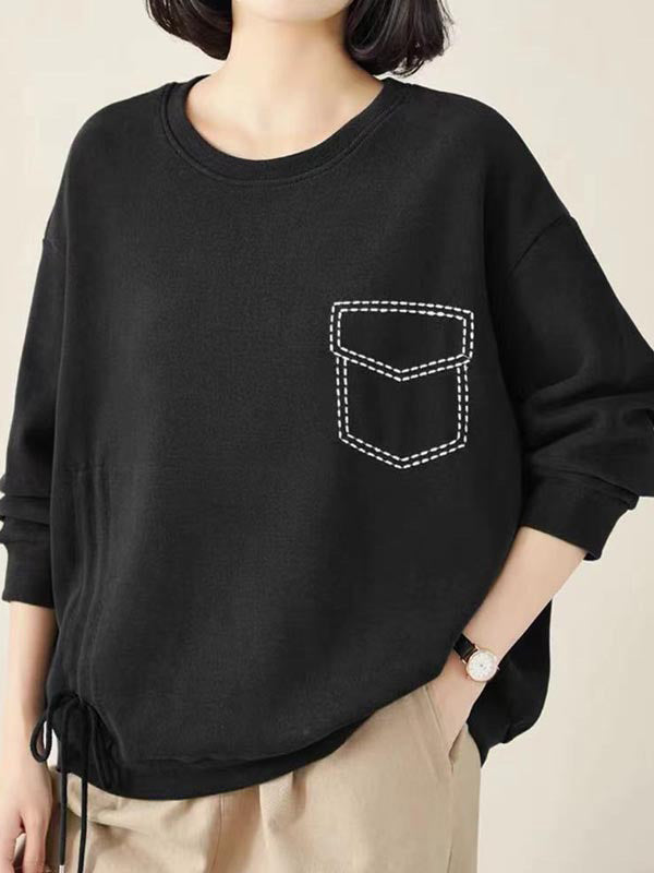 Loose Solid Color Drawstring Sweatshirt