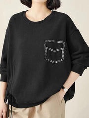 Loose Solid Color Drawstring Sweatshirt
