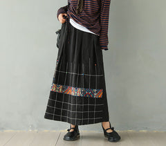 Embroidered Retro Elastic Waist Skirt