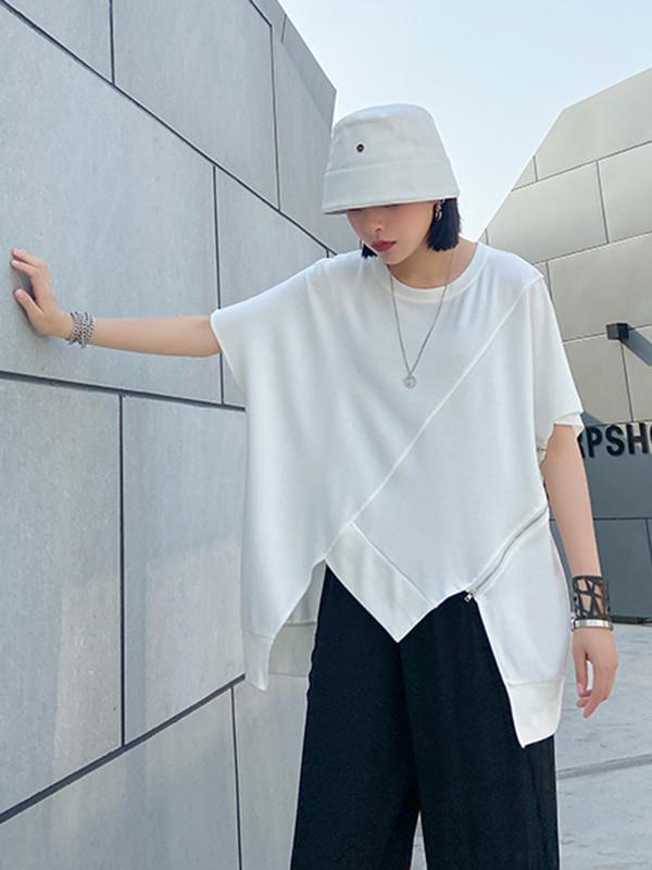 Asymmetric Split-Joint Round-Neck T-Shirt