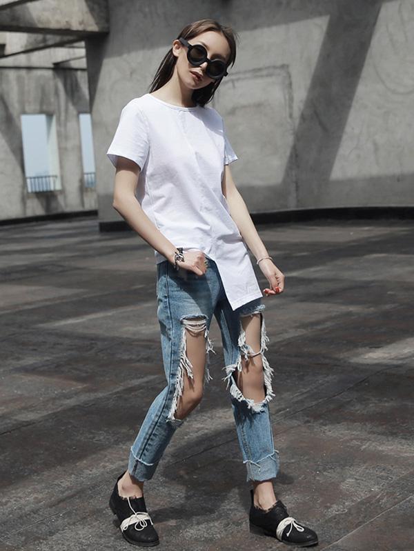 Fashion Simple Solid Irregular T-Shirt