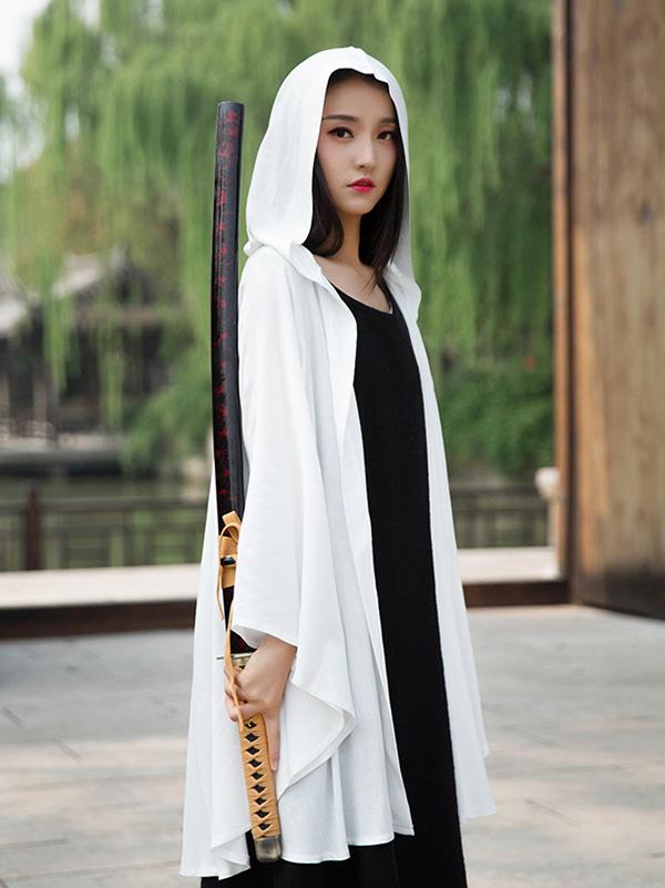 Simple Solid Loose Batwing Sleeve Hood Cape