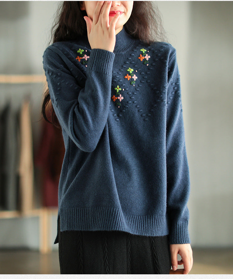 Women Printed High Neck Casual Sweater