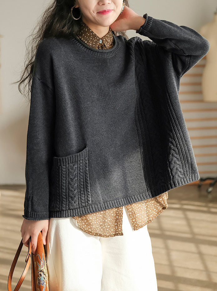 Retro Loose Round Neck Long Sleeve Knitted Sweater