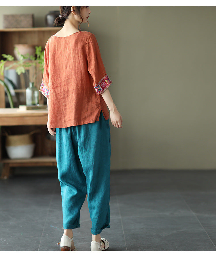Retro Loose Embroidered T-Shirt