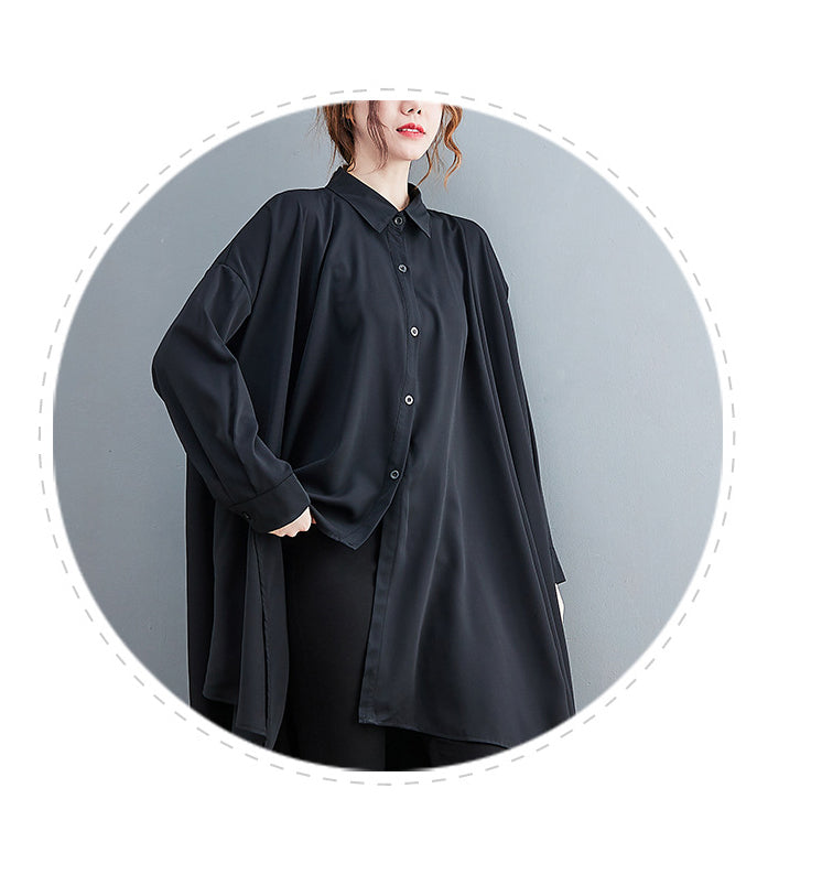 Solid Color Lapel Irregular Shirt Midi Dress