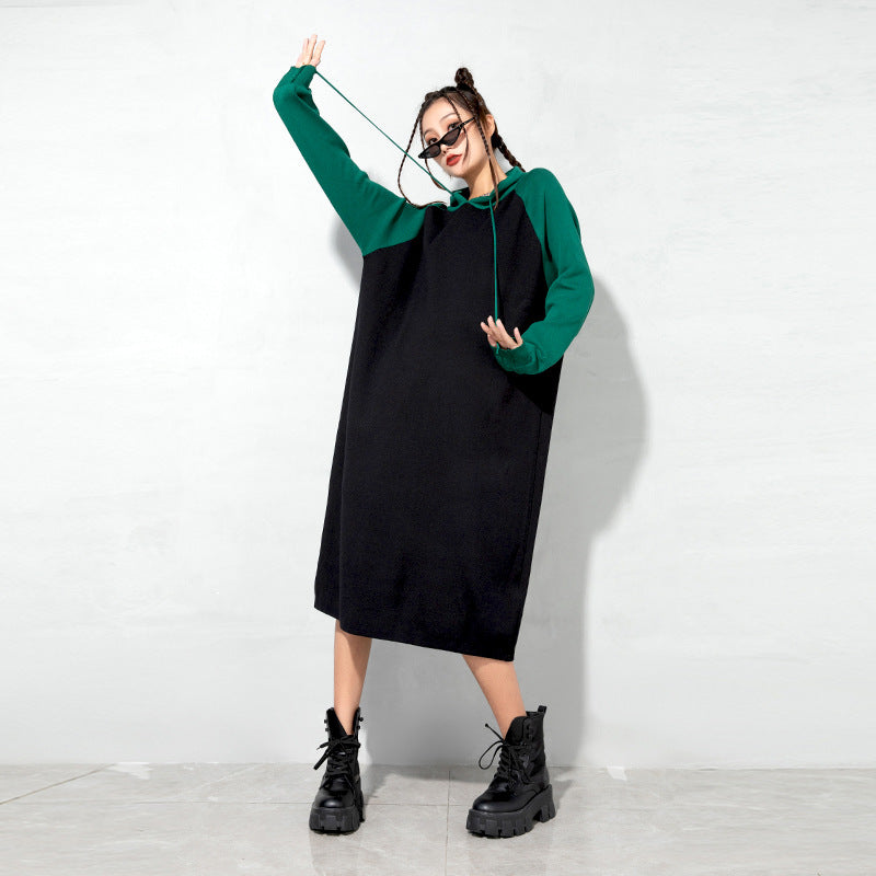 Urban Loose Color-Block Knitted Midi Dress