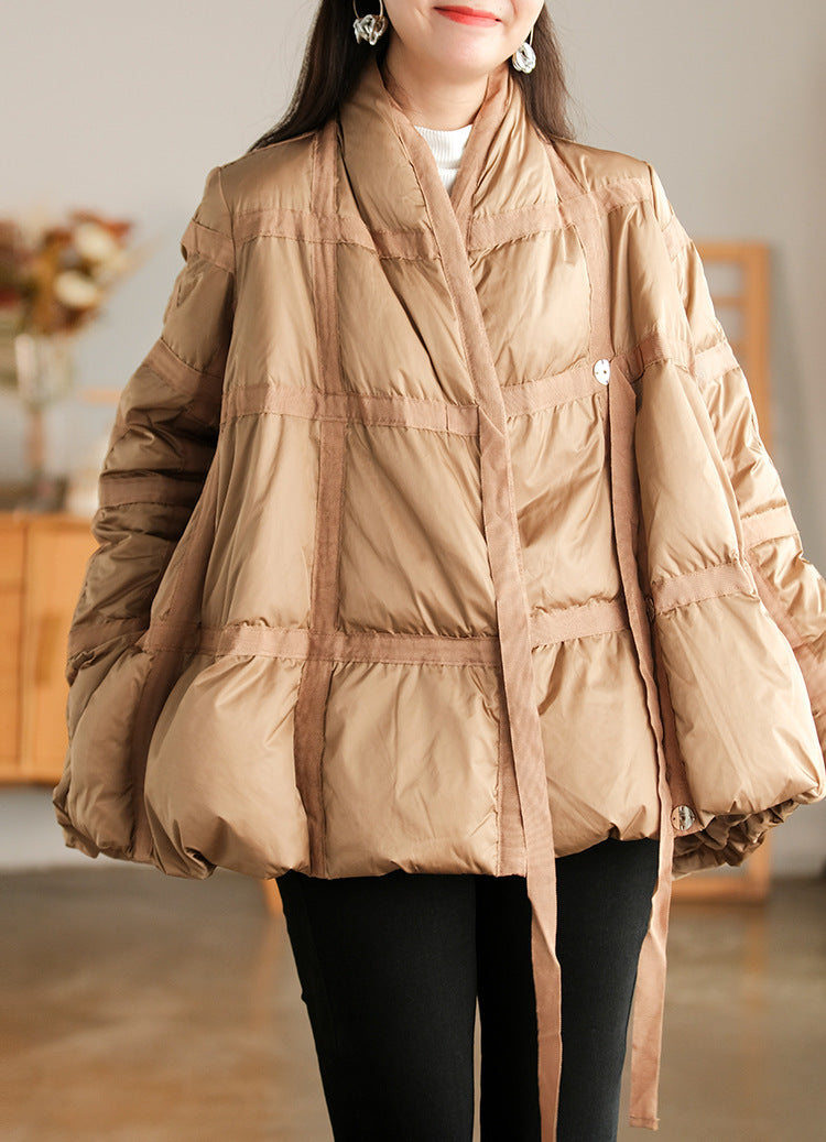 Retro Solid Color Splicing Down Jacket