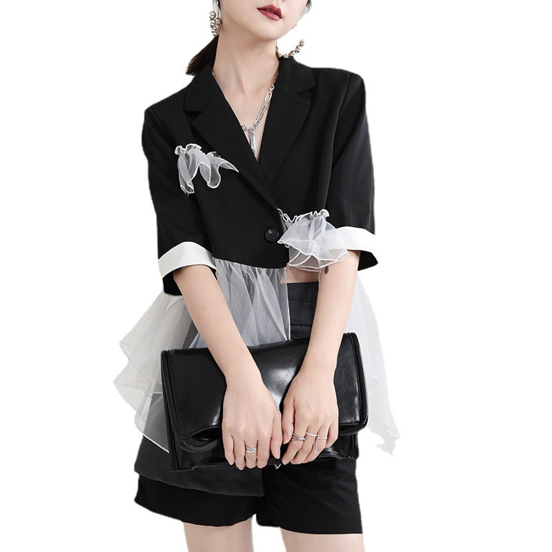 Black Lace Stitching Irregular Outwear