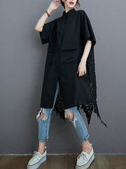 Loose Split-Joint Hollow Solid Long Blouse