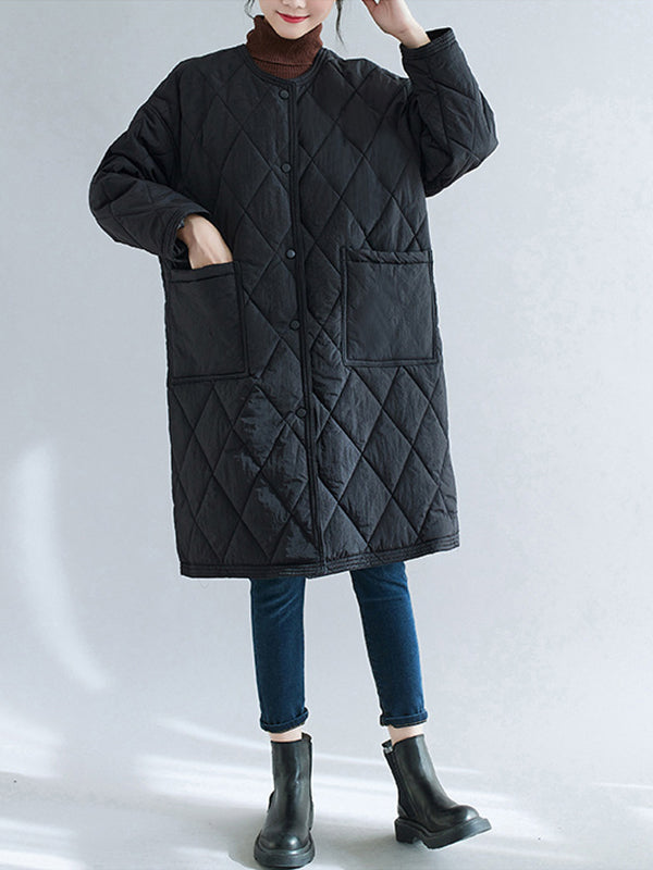 Women Plaid Round Neck Casual Coat