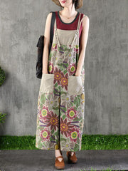 National Flower Cotton Jean Jumpsuit