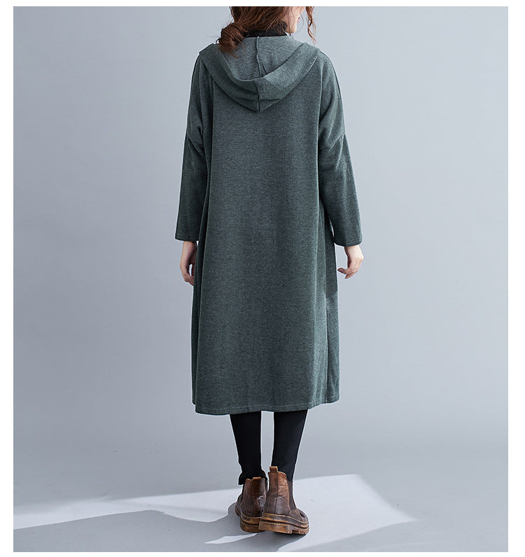 Hooded Solid Loose Coat Outwear