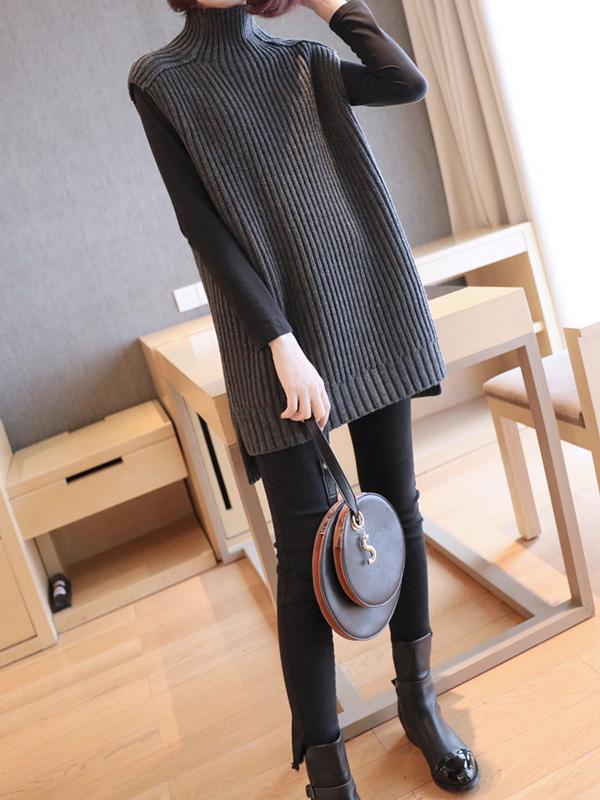 Casual High-Neck Sleeveless Knitwear