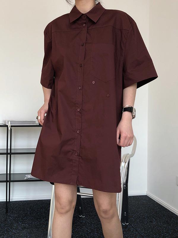 Original Solid Cropped Lapel Shirt Dress